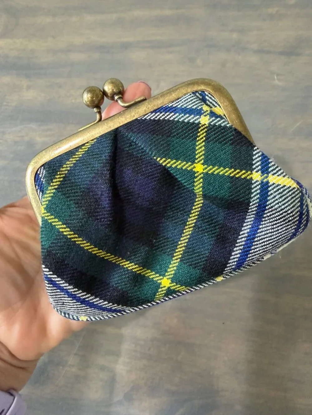 J Crew Checkered Coin Purse Wallet Kiss Lock